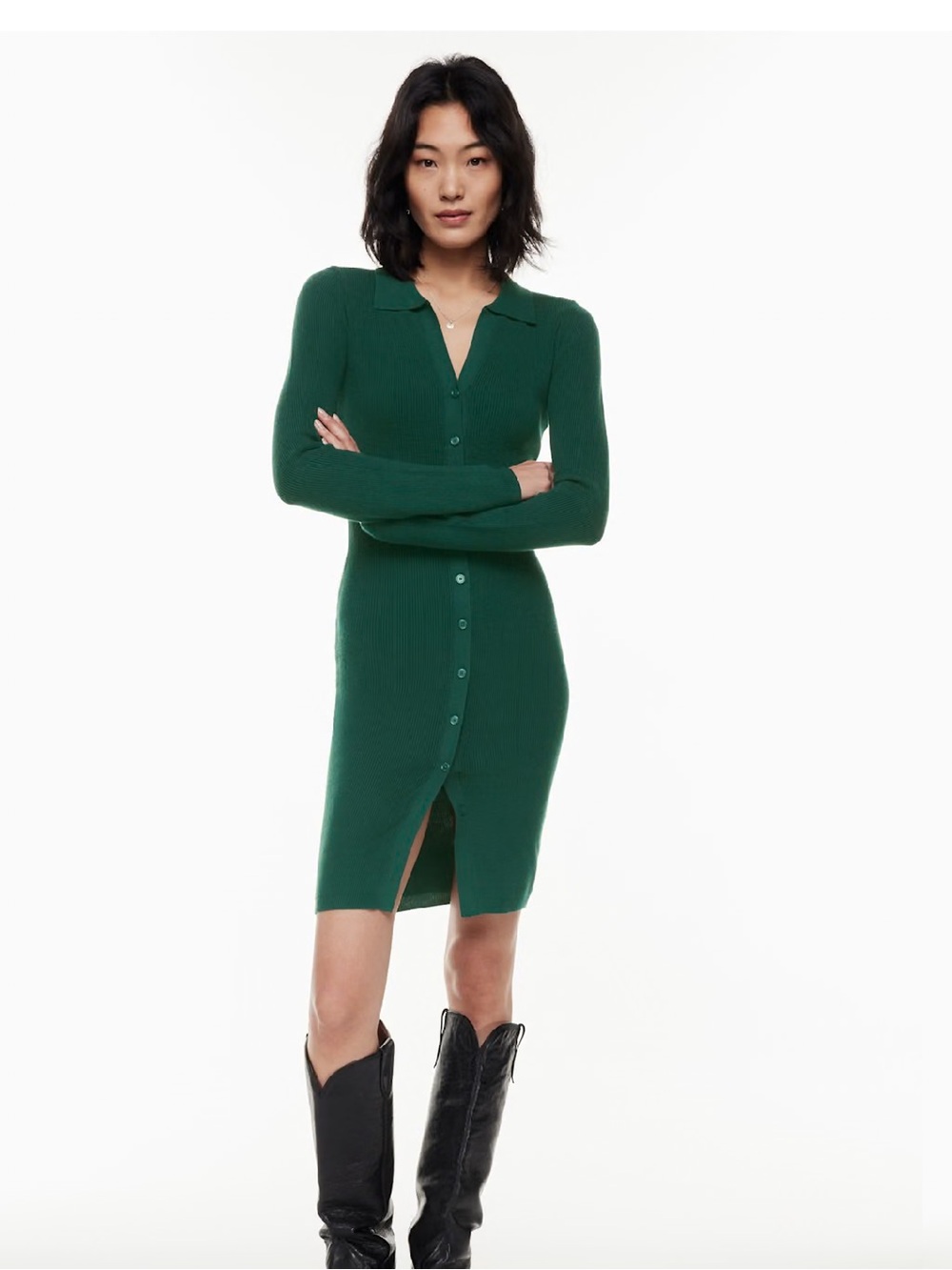 Wilfred Cove Dress Dark Teal Ribbed Button-Front Knit Dress size L